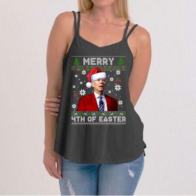 Santa Joe Biden Merry 4th Of Easter Funny FJB Anti Biden Ugly Christmas Sweater Women's Strappy Tank