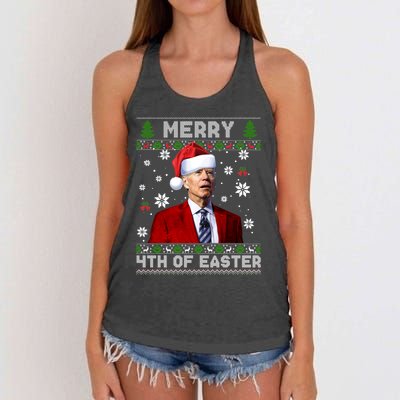 Santa Joe Biden Merry 4th Of Easter Funny FJB Anti Biden Ugly Christmas Sweater Women's Knotted Racerback Tank