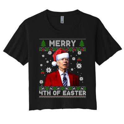 Santa Joe Biden Merry 4th Of Easter Funny FJB Anti Biden Ugly Christmas Sweater Women's Crop Top Tee