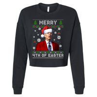 Santa Joe Biden Merry 4th Of Easter Funny FJB Anti Biden Ugly Christmas Sweater Cropped Pullover Crew