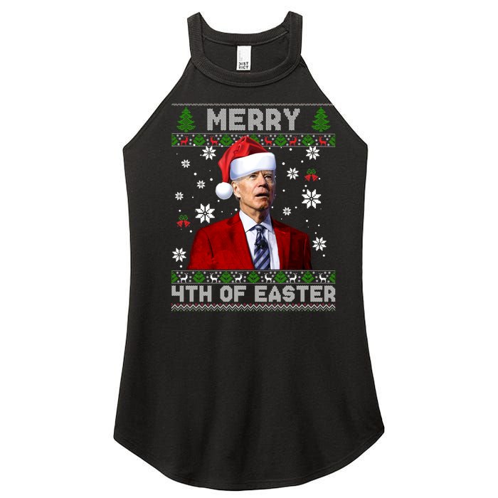 Santa Joe Biden Merry 4th Of Easter Funny FJB Anti Biden Ugly Christmas Sweater Women's Perfect Tri Rocker Tank