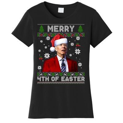 Santa Joe Biden Merry 4th Of Easter Funny FJB Anti Biden Ugly Christmas Sweater Women's T-Shirt