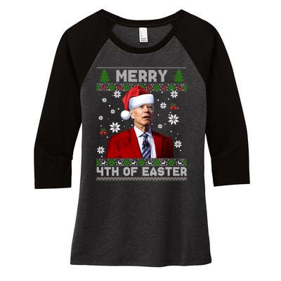 Santa Joe Biden Merry 4th Of Easter Funny FJB Anti Biden Ugly Christmas Sweater Women's Tri-Blend 3/4-Sleeve Raglan Shirt