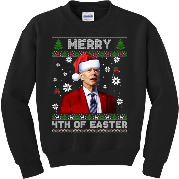 Santa Joe Biden Merry 4th Of Easter Funny FJB Anti Biden Ugly Christmas Sweater Kids Sweatshirt