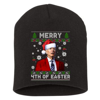 Santa Joe Biden Merry 4th Of Easter Funny FJB Anti Biden Ugly Christmas Sweater Short Acrylic Beanie