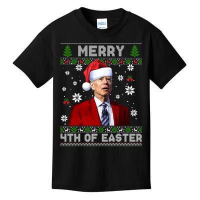 Santa Joe Biden Merry 4th Of Easter Funny FJB Anti Biden Ugly Christmas Sweater Kids T-Shirt