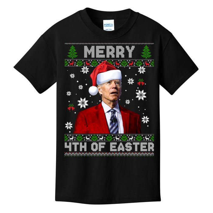 Santa Joe Biden Merry 4th Of Easter Funny FJB Anti Biden Ugly Christmas Sweater Kids T-Shirt