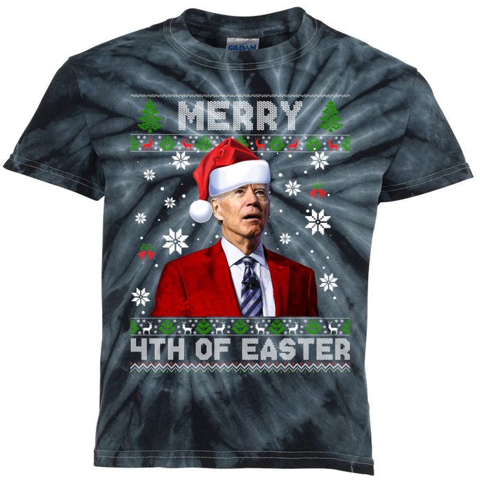 Santa Joe Biden Merry 4th Of Easter Funny FJB Anti Biden Ugly Christmas Sweater Kids Tie-Dye T-Shirt