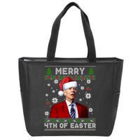 Santa Joe Biden Merry 4th Of Easter Funny FJB Anti Biden Ugly Christmas Sweater Zip Tote Bag