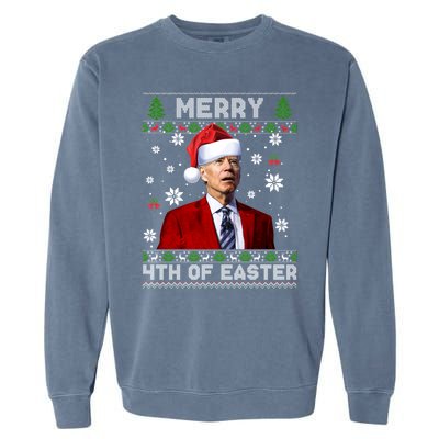 Santa Joe Biden Merry 4th Of Easter Funny FJB Anti Biden Ugly Christmas Sweater Garment-Dyed Sweatshirt