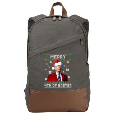 Santa Joe Biden Merry 4th Of Easter Funny FJB Anti Biden Ugly Christmas Sweater Cotton Canvas Backpack