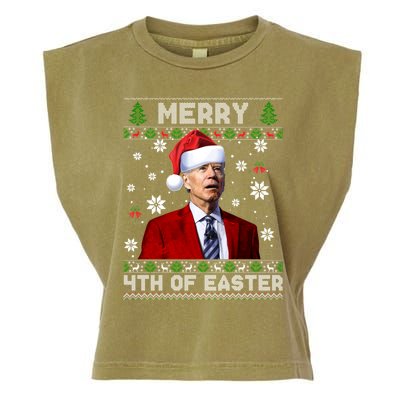 Santa Joe Biden Merry 4th Of Easter Funny FJB Anti Biden Ugly Christmas Sweater Garment-Dyed Women's Muscle Tee