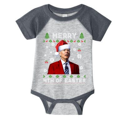 Santa Joe Biden Merry 4th Of Easter Funny FJB Anti Biden Ugly Christmas Sweater Infant Baby Jersey Bodysuit