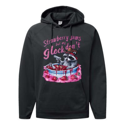 Strawberry Jams But My Dont Funny Raccoon Performance Fleece Hoodie