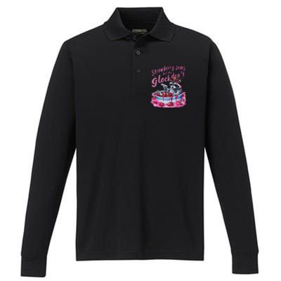 Strawberry Jams But My Dont Funny Raccoon Performance Long Sleeve Polo