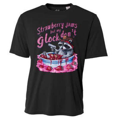 Strawberry Jams But My Dont Funny Raccoon Cooling Performance Crew T-Shirt