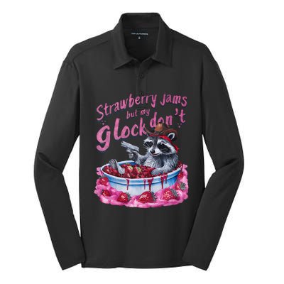 Strawberry Jams But My Dont Funny Raccoon Silk Touch Performance Long Sleeve Polo