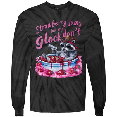 Strawberry Jams But My Dont Funny Raccoon Tie-Dye Long Sleeve Shirt