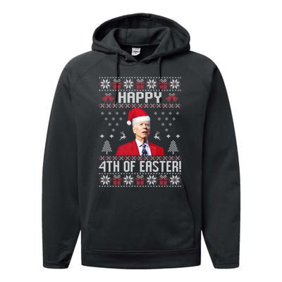 Santa Joe Biden Happy 4th Of Easter Funny FJB Anti Biden Ugly Christmas Sweater Performance Fleece Hoodie