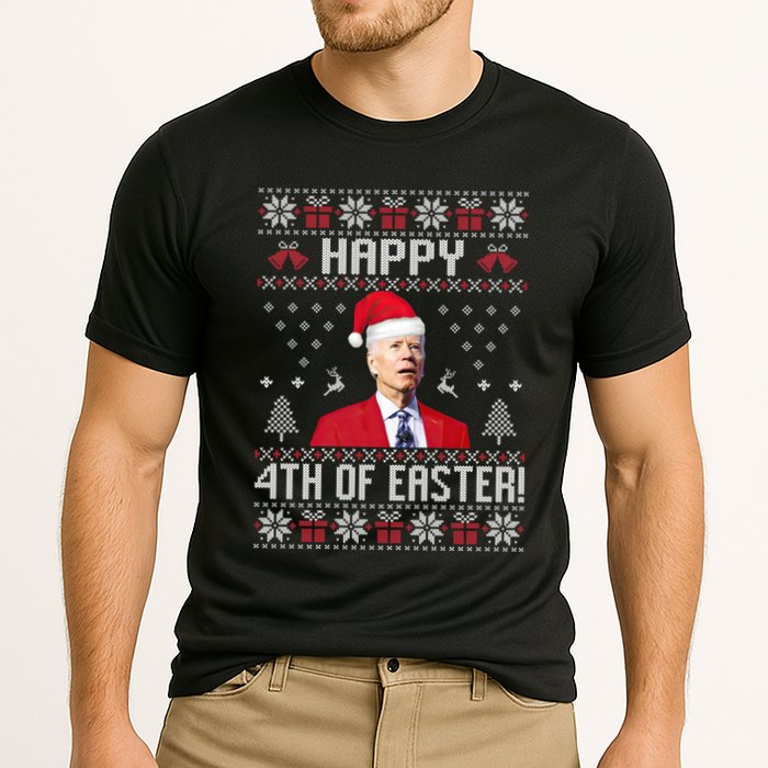 Santa Joe Biden Happy 4th Of Easter Funny FJB Anti Biden Ugly Christmas Sweater Performance Shirt