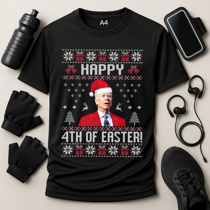 Santa Joe Biden Happy 4th Of Easter Funny FJB Anti Biden Ugly Christmas Sweater Performance Shirt