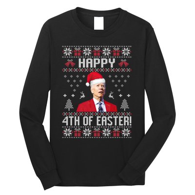 Santa Joe Biden Happy 4th Of Easter Funny FJB Anti Biden Ugly Christmas Sweater Long Sleeve Shirt