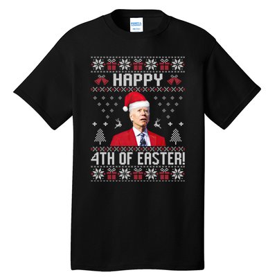 Santa Joe Biden Happy 4th Of Easter Funny FJB Anti Biden Ugly Christmas Sweater Tall T-Shirt