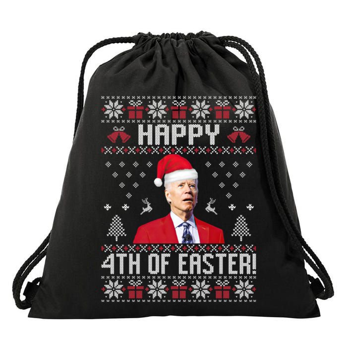 Santa Joe Biden Happy 4th Of Easter Funny FJB Anti Biden Ugly Christmas Sweater Drawstring Bag