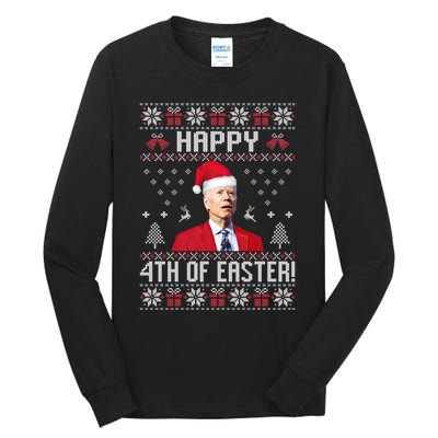 Santa Joe Biden Happy 4th Of Easter Funny FJB Anti Biden Ugly Christmas Sweater Tall Long Sleeve T-Shirt