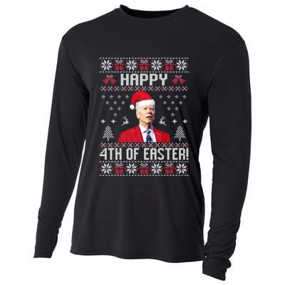 Santa Joe Biden Happy 4th Of Easter Funny FJB Anti Biden Ugly Christmas Sweater Cooling Performance Long Sleeve Crew