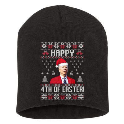 Santa Joe Biden Happy 4th Of Easter Funny FJB Anti Biden Ugly Christmas Sweater Short Acrylic Beanie