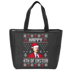 Santa Joe Biden Happy 4th Of Easter Funny FJB Anti Biden Ugly Christmas Sweater Zip Tote Bag