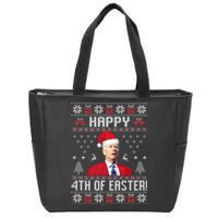 Santa Joe Biden Happy 4th Of Easter Funny FJB Anti Biden Ugly Christmas Sweater Zip Tote Bag