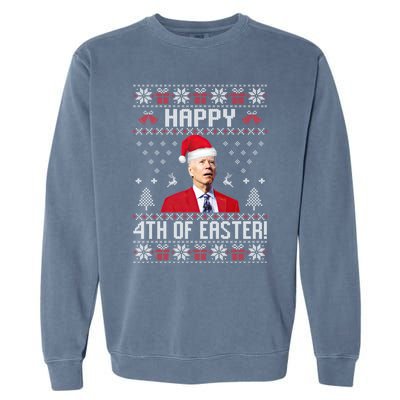 Santa Joe Biden Happy 4th Of Easter Funny FJB Anti Biden Ugly Christmas Sweater Garment-Dyed Sweatshirt