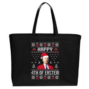 Santa Joe Biden Happy 4th Of Easter Funny FJB Anti Biden Ugly Christmas Sweater Cotton Canvas Jumbo Tote