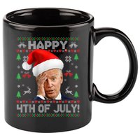 Santa Joe Biden Happy 4th Of July Funny Political Ugly Christmas Sweater 11oz C Handle Ceramic Mug