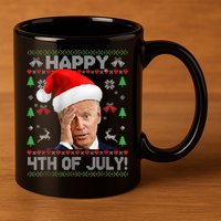 Santa Joe Biden Happy 4th Of July Funny Political Ugly Christmas Sweater 11oz C Handle Ceramic Mug