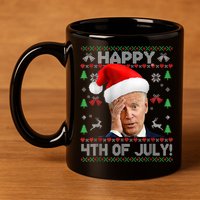 Santa Joe Biden Happy 4th Of July Funny Political Ugly Christmas Sweater 11oz C Handle Ceramic Mug