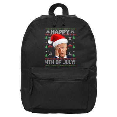 Santa Joe Biden Happy 4th Of July Funny Political Ugly Christmas Sweater 16 in Basic Backpack