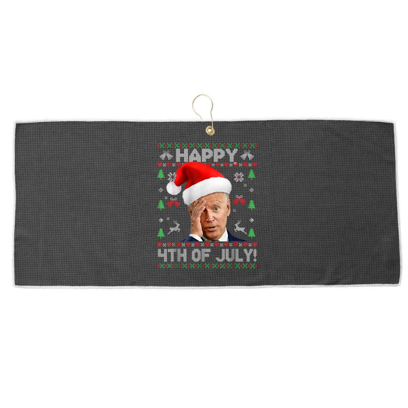 Santa Joe Biden Happy 4th Of July Funny Political Ugly Christmas Sweater Large Microfiber Waffle Golf Towel