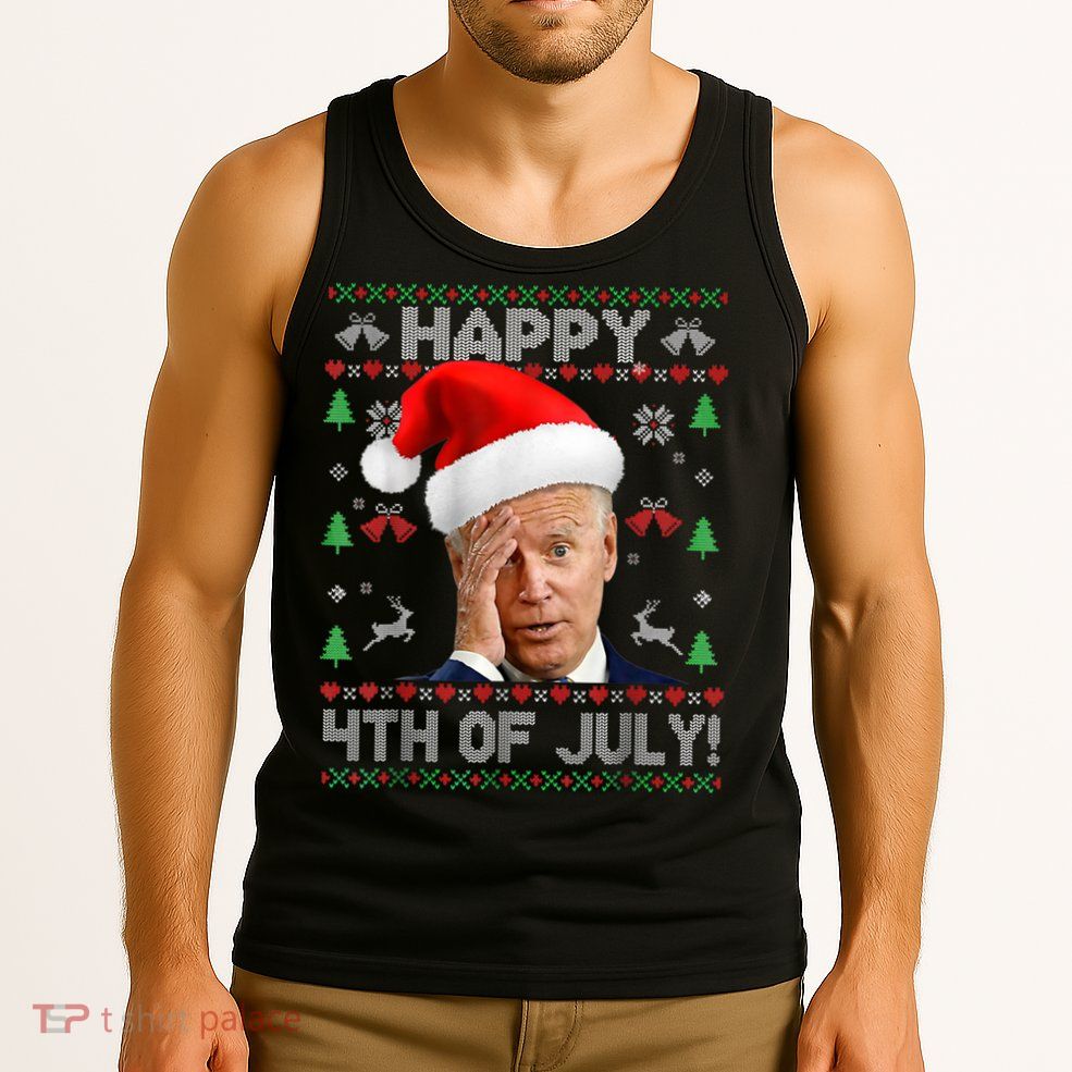 Santa Joe Biden Happy 4th Of July Funny Political Ugly Christmas Sweater Tank Top