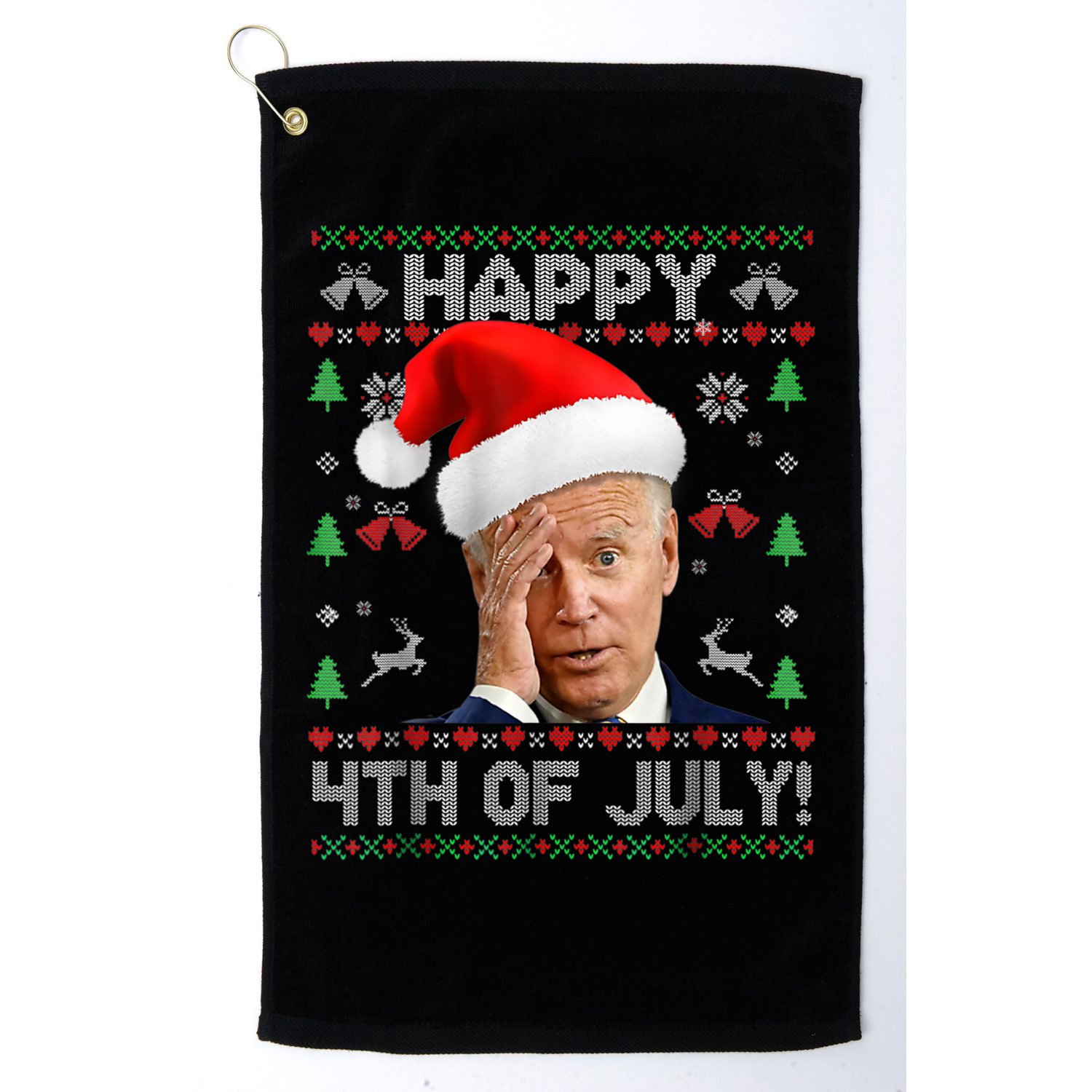 Santa Joe Biden Happy 4th Of July Funny Political Ugly Christmas Sweater Golf Towel