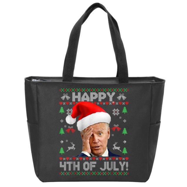 Santa Joe Biden Happy 4th Of July Funny Political Ugly Christmas Sweater Zip Tote Bag