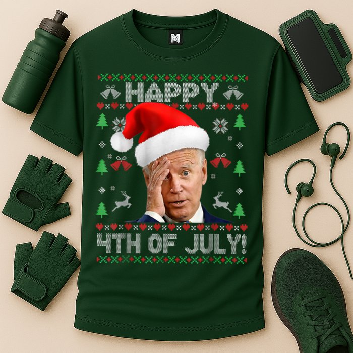 Santa Joe Biden Happy 4th Of July Funny Political Ugly Christmas Sweater Cooling Performance Crew T-Shirt