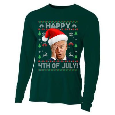 Santa Joe Biden Happy 4th Of July Funny Political Ugly Christmas Sweater Cooling Performance Long Sleeve Crew