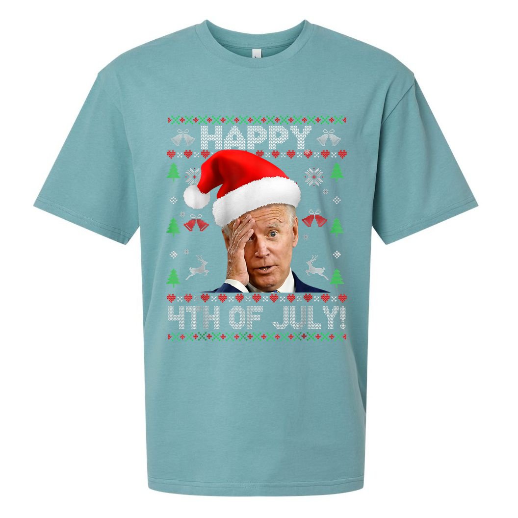 Santa Joe Biden Happy 4th Of July Funny Political Ugly Christmas Sweater Sueded Cloud Jersey T-Shirt