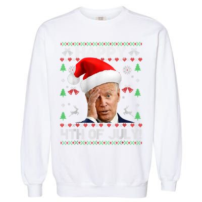 Santa Joe Biden Happy 4th Of July Funny Political Ugly Christmas Sweater Garment-Dyed Sweatshirt