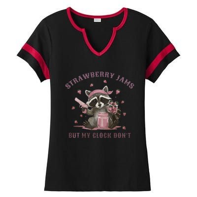 Strawberry Jams But My Dont Funny Raccoon Ladies Halftime Notch Neck Tee