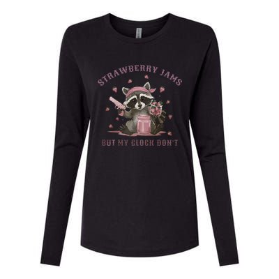 Strawberry Jams But My Dont Funny Raccoon Womens Cotton Relaxed Long Sleeve T-Shirt