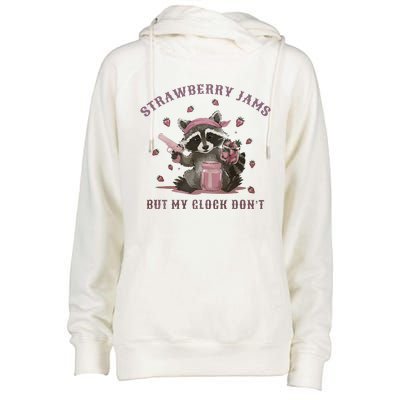 Strawberry Jams But My Dont Funny Raccoon Womens Funnel Neck Pullover Hood